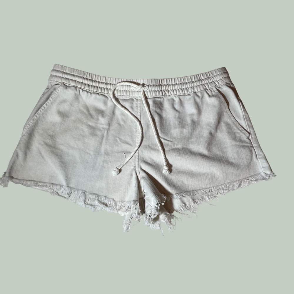 Aerie Cream Drawstring Denim Shorts Frayed Raw Hem Off White Medium
Beach Casual